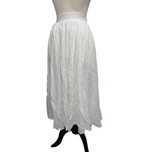Lulus Tie Waist Casual Double Layered Textured Midi Skirt Sz Small Womens White